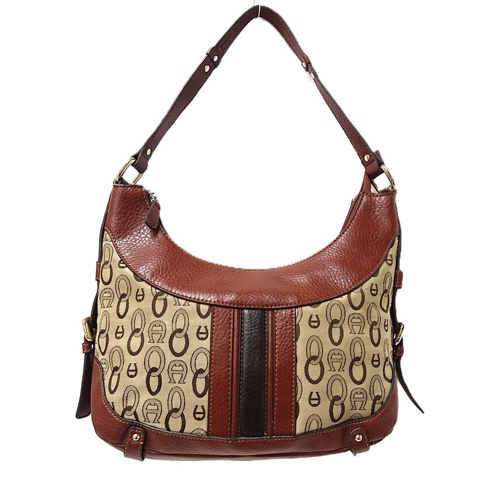 Etienne Aigner Brown Logo Canvas Leather Shoulder Bag Purse
